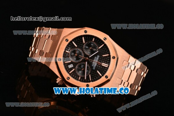 Audemars Piguet Royal Oak 41MM Chrono Miyota Quartz Full Rose Gold with Black Dial and White Stick Markers - Click Image to Close